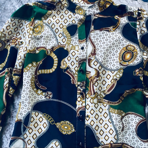 Vintage Inspired Green Black and White Button Down Blouse small - Picture 2 of 10